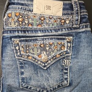 Miss Me Blue Jean Shorts with Embroidery